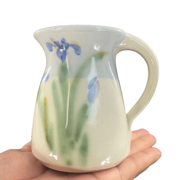 Studio Art Pottery Coffee Mug Cup Set 2 Hand Made Mugs Blue Green Flower Signed - Picture 11 of 14
